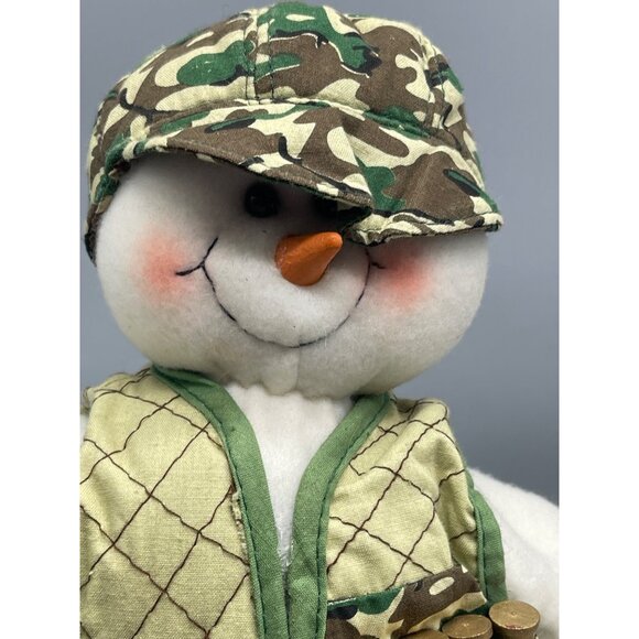 Christmas hunter plush standing snowman figurine decor white green camo READ - Picture 4 of 11